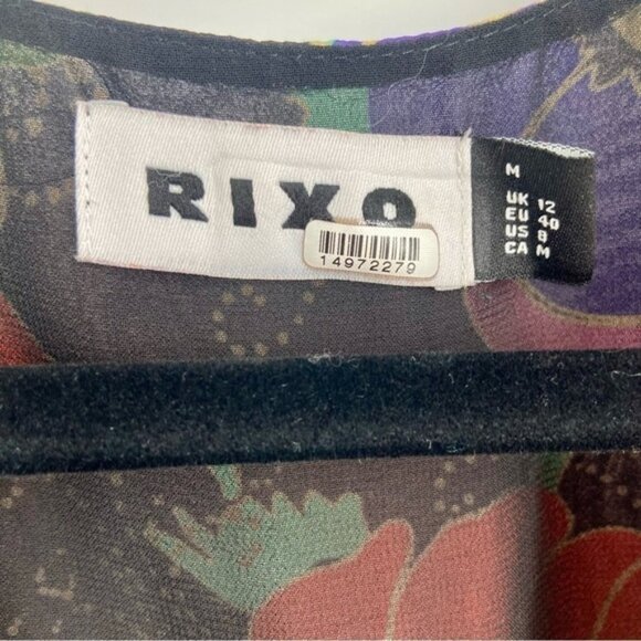 RIXO FLORALPRINTED EMPIRE MINI DRESS WITH GLITTER M - Picture 10 of 14